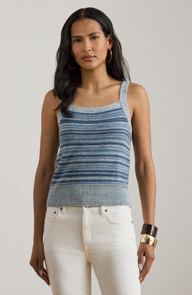 Lauren Ralph Lauren Stripe Linen & Cotton Sweater Tank, Alternate, color, Indigo/ Multi