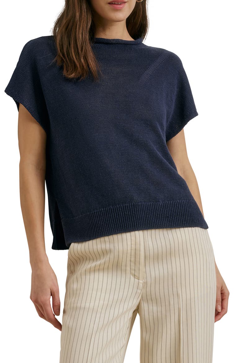 The Stevie Short Sleeve Linen Sweater, Main, color, NAVY