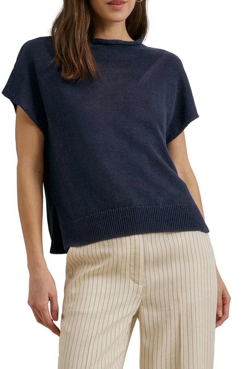 Favorite Daughter The Stevie Short Sleeve Linen Sweater, Main, color, Navy