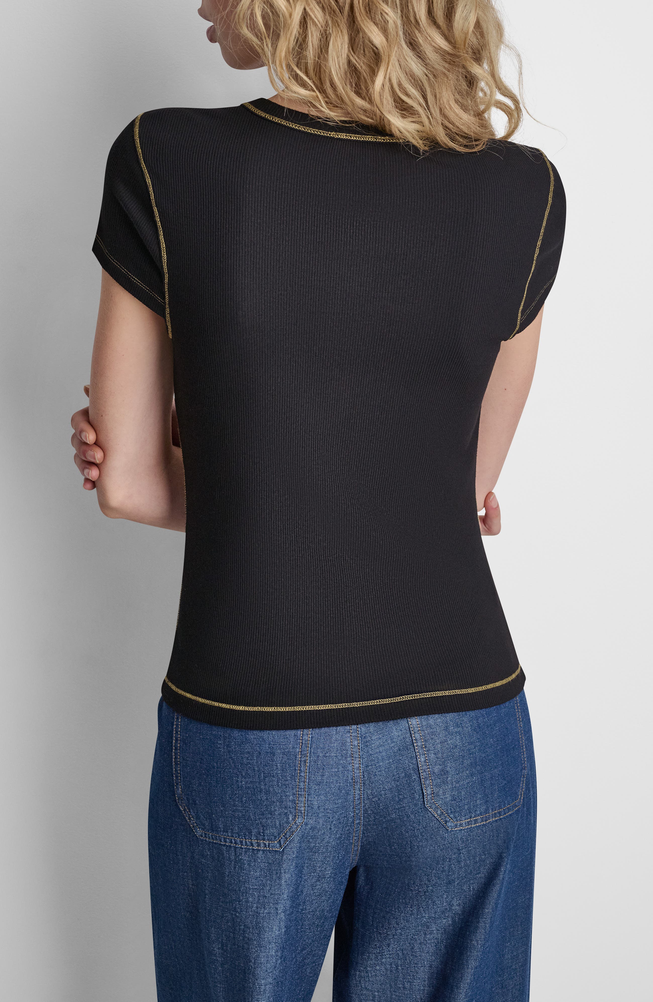 Contrast Stitch Cutout Detail Rib Top - image 2