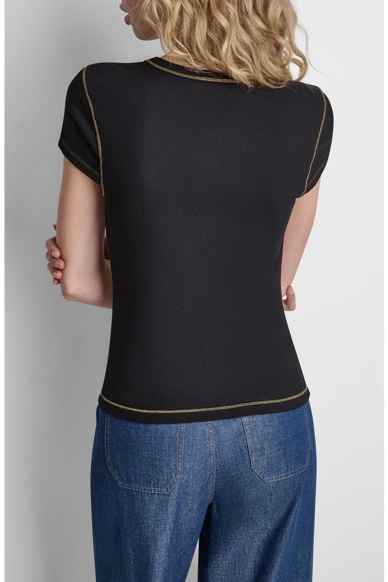 Contrast Stitch Cutout Detail Rib Top, Alternate, color, BLACK