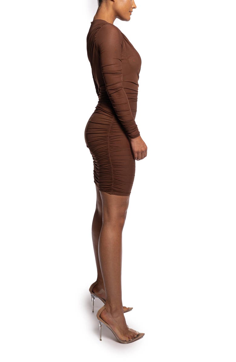 JLUXLABEL Mesh Ruched Long Sleeve Body-Con Minidress, Alternate, color, 