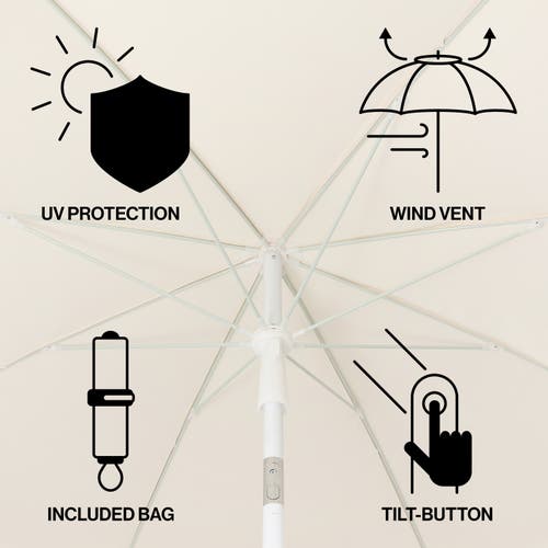 Jonathan Y Mariner 6.5 Ft. Classic Cottage Fringe Tassel Market Beach Umbrella With Push Button Tilt In Neutral