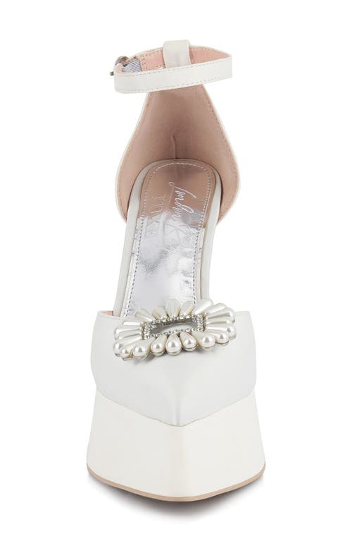 London Rag Maeissa Pearly Brooch Ankle Strap Platform Pump In White