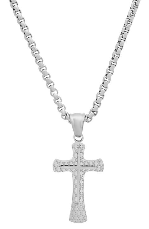 Men's Stainless Steel Lattice Cross Pendant Necklace
