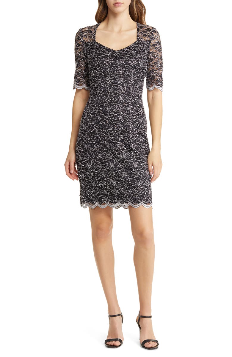 Connected Apparel Sequin Lace Sheath Dress, Main, color,