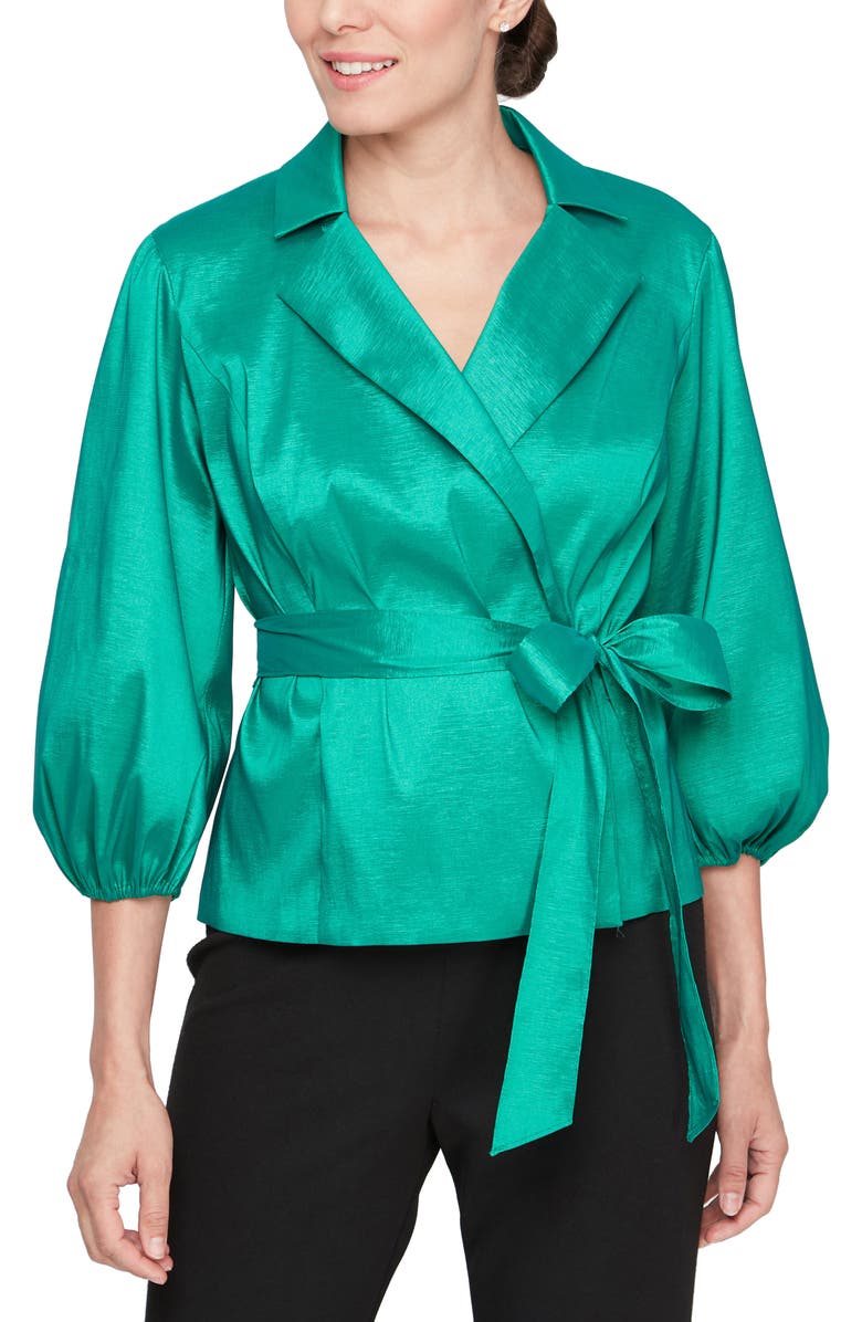 Alex Evenings Stretch Taffeta Wrap Top, Main, color, 