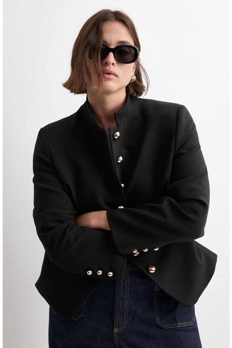 Mandarin Collar Jacket, Alternate, color, BLACK