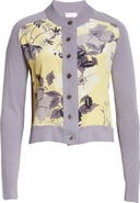 St. John Collection Floral Silk Panel Wool Cardigan