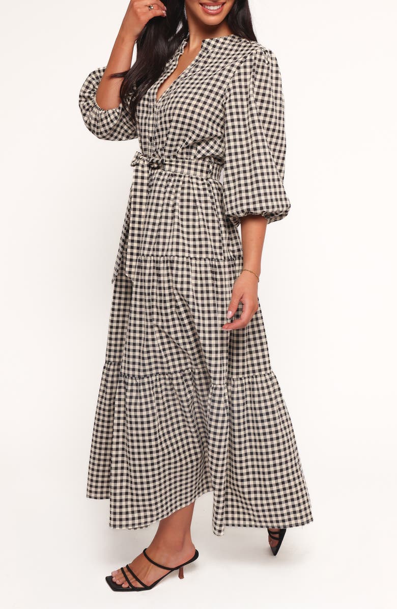 Petal & Pup Dixon Gingham Cotton Blend Button-Up Maxi Dress, Alternate, color, Black Cream Gingham