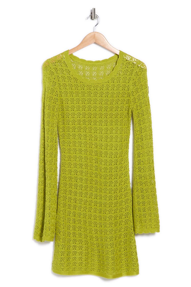 Crochet Long Sleeve Cover-Up Dress, Alternate, color, OLIVE CITRON