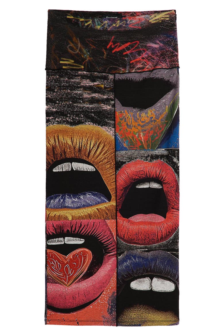 Repeating Print Midi Skirt, Alternate, color, BLACK