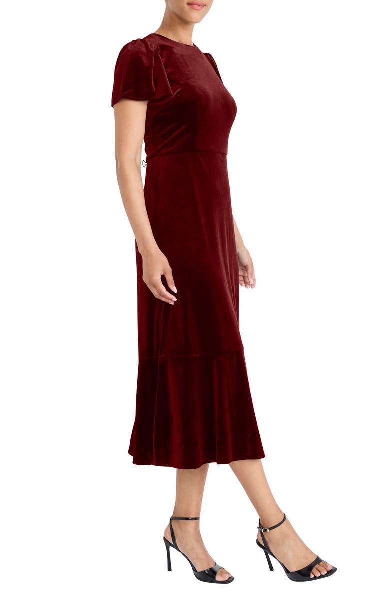 Maggy London Short Sleeve Velvet Midi Dress, Alternate, color, Dark Scarlet