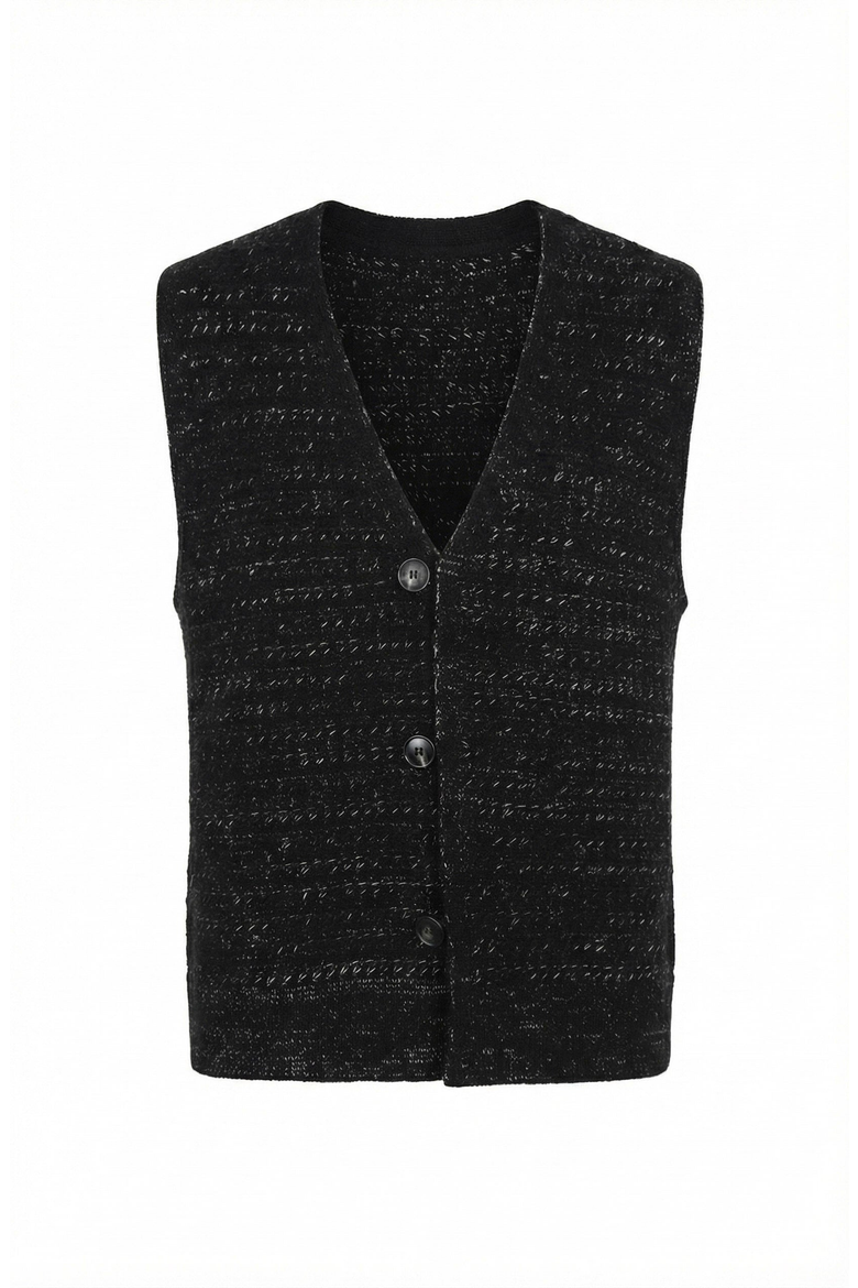 Textured Knit V Neck Button Front Vest, Alternate, color, Black
