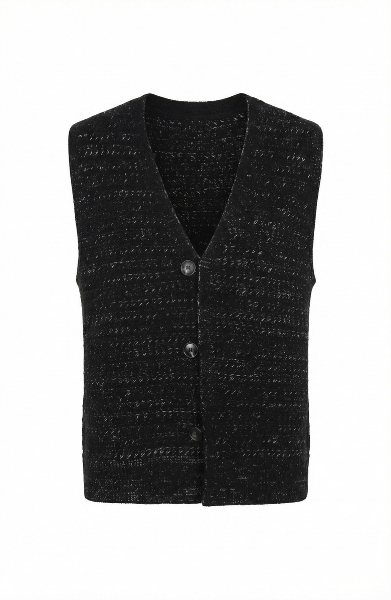 Modenaire Textured Knit V Neck Button Front Vest, Alternate, color, Black