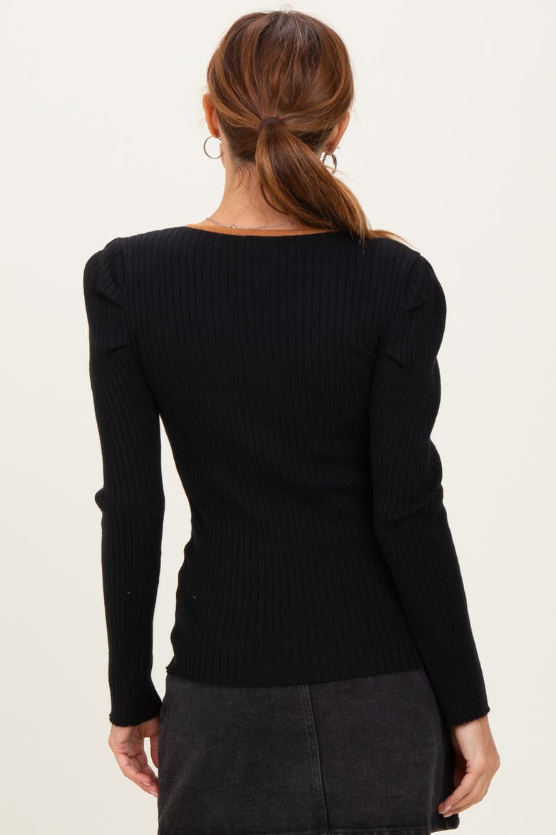 Ribbed Knit Cutout Tie Front Top, Alternate, color, Black