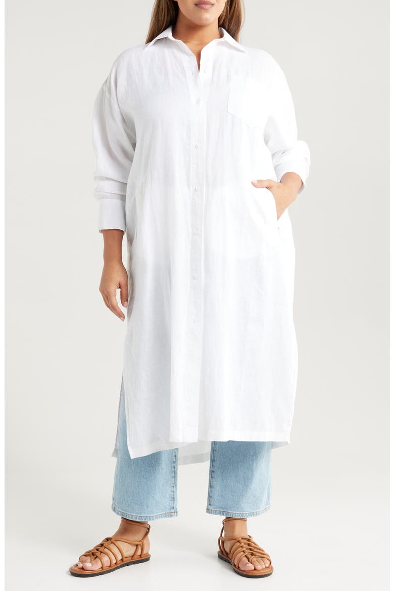 Linen Duster Shirt Jacket, Alternate, color, WHITE