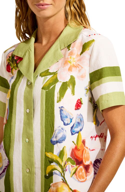 Seafolly Riviera Coast Linen Blend Cover-up Shirt In Green