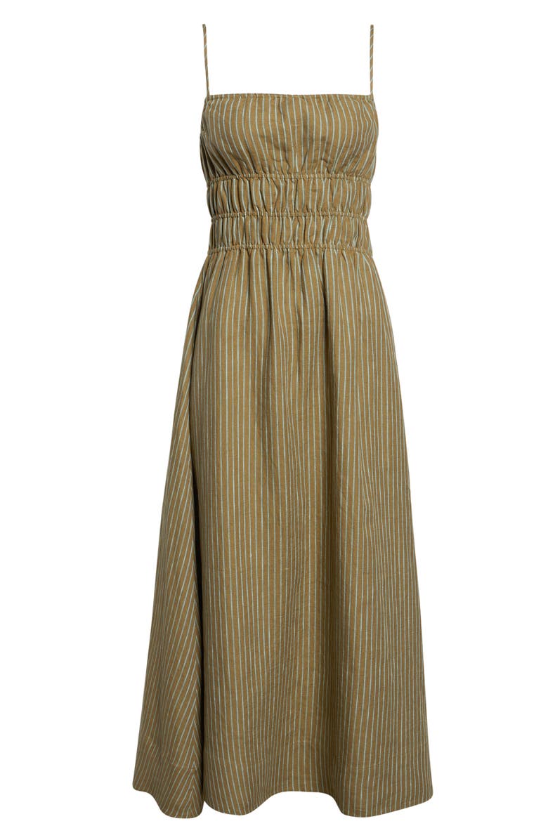 STAUD Ayla Linen Midi Sundress, Main, color, Porto Stripe
