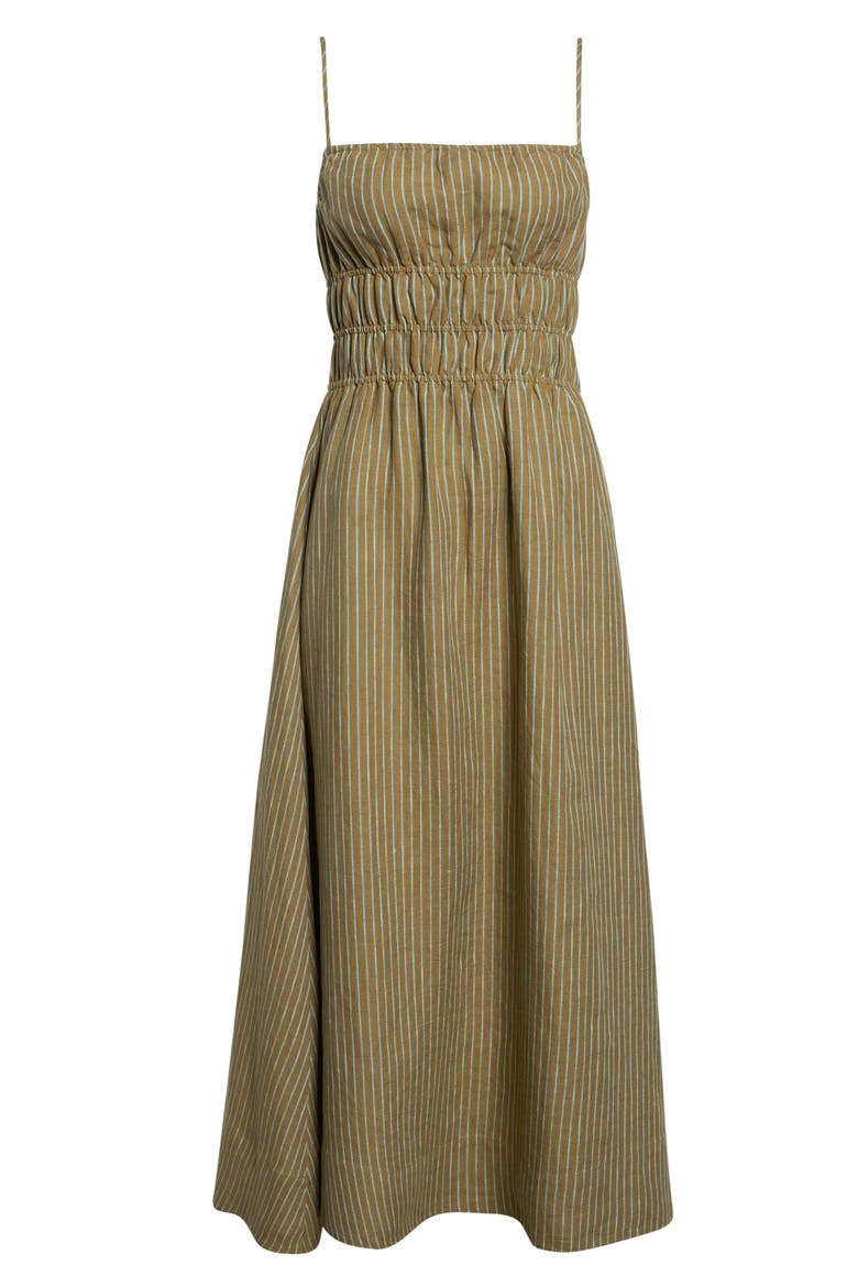 ayla cream stripe midi dress Ayla, Womens Midi Dress, Short Bell Sleeve, Self Belt, Cream and Brown Floral XS
