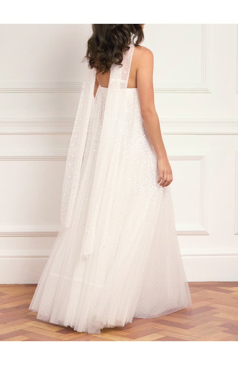 Needle & Thread Sunrise Sequin Strapless Cape Gown, Alternate, color, Swan White