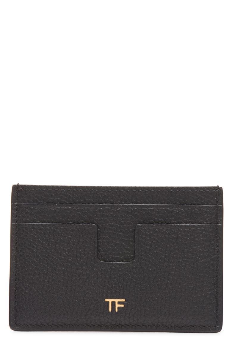 Grained Leather Card Holder, Main, color, 1N001 BLACK