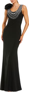 Mac Duggal Beaded Scoop Neck Jersey Gown With 3D Flower