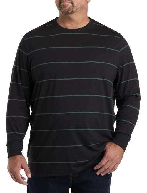 Harbor Bay By Dxl Moisture-wicking Long-sleeve Striped T-shirt In Caviar Multi