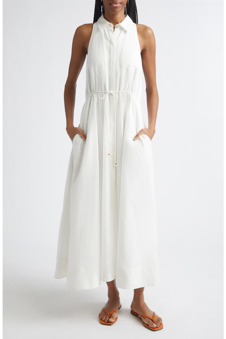 Tiana Sleeveless Linen & Cotton Shirtdress, Main, color, COCONUT