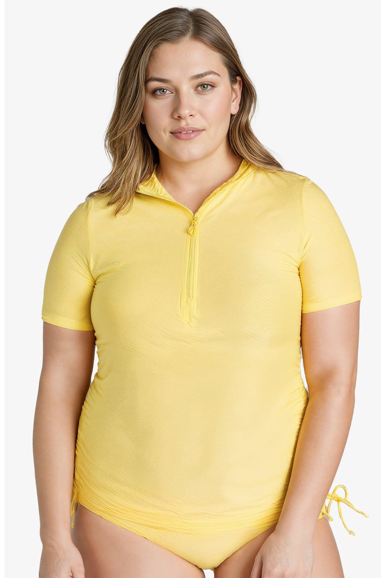 Plus Size Half-Zip Adele Swim Top, Main, color, Buttercup (Textured)