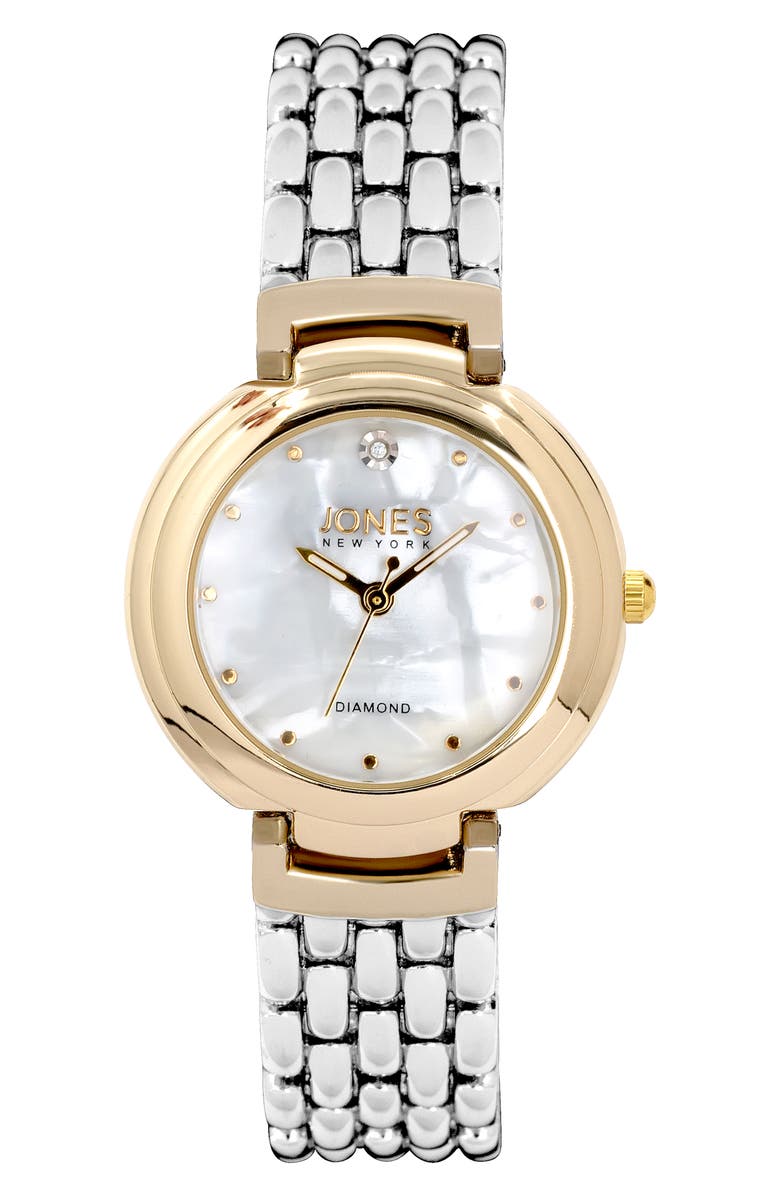 Jones New York Two-Tone Diamond Mother of Pearl Bracelet Watch, 32mm, Main, color, 