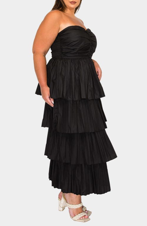 L I V D Eleni Strapless Pleated Tiered Cocktail Dress In Black
