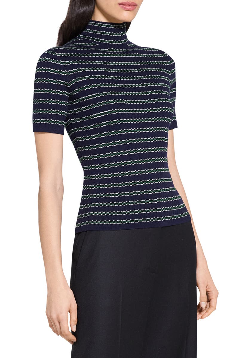 Theory Leenda Stripe Merino Wool Mock Neck Sweater, Alternate, color, Deep Navy Multi