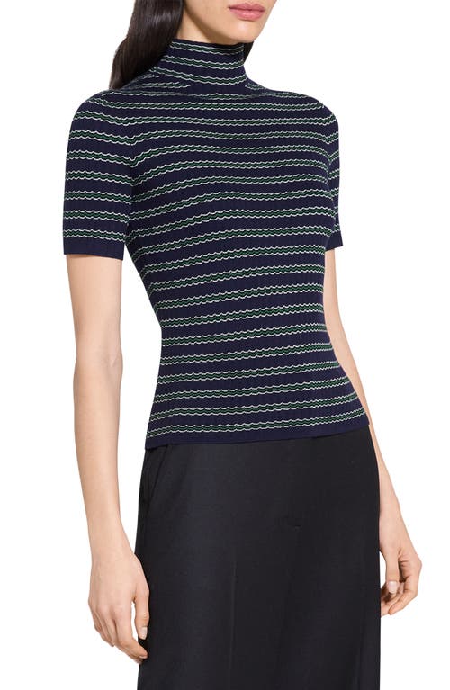 Theory Leenda Stripe Merino Wool Mock Neck Sweater In Blue