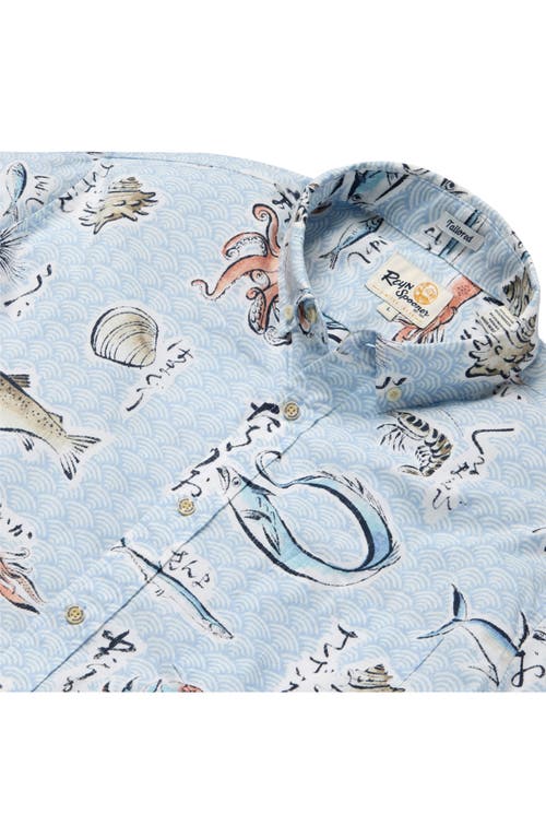 Reyn Spooner Pacific Catch Short Sleeve Cotton Blend Button-down Shirt In Blue