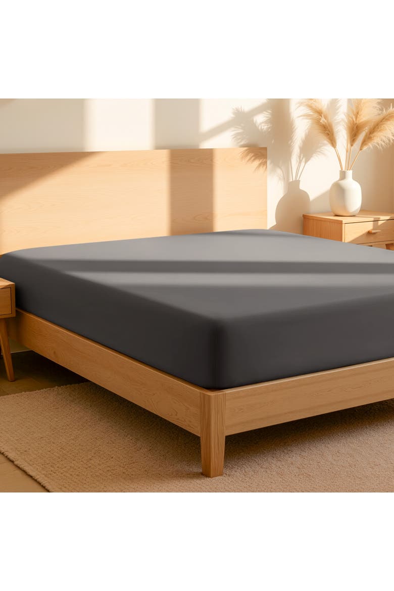 100% Organic Cotton Percale Fitted Sheet - Split Head King, Alternate, color, Grey