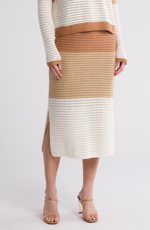 Colorblock Open Knit Skirt