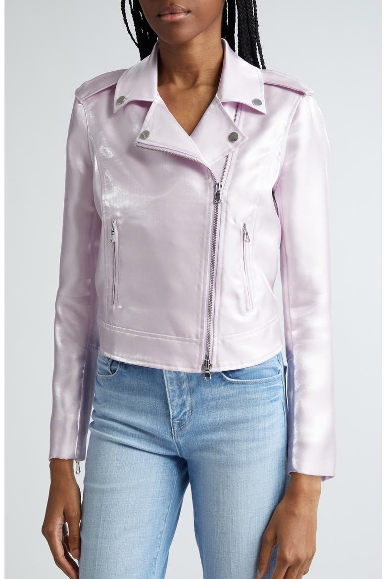 Satin Biker Jacket, Alternate, color, LILAC SNOW