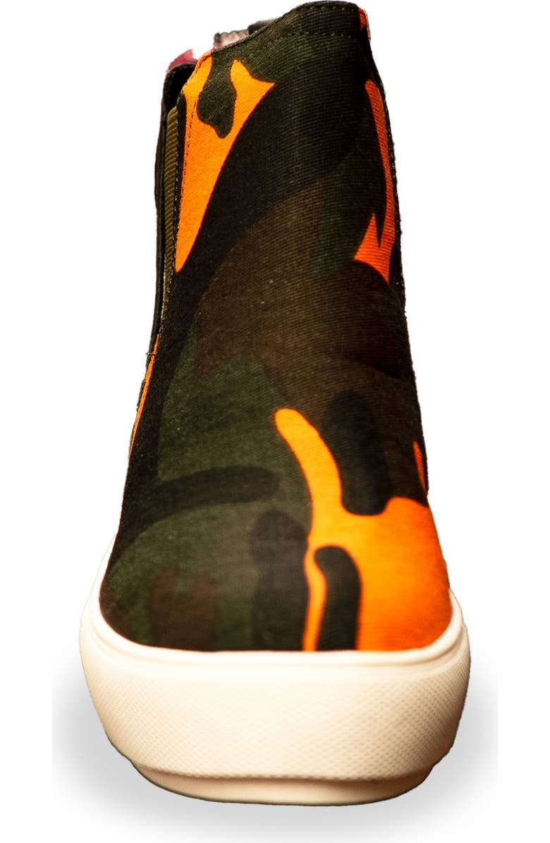 CHASE AND CHLOE Kendra High Top Wedge Sneaker, Alternate, color, Neon Orange Camoflauge