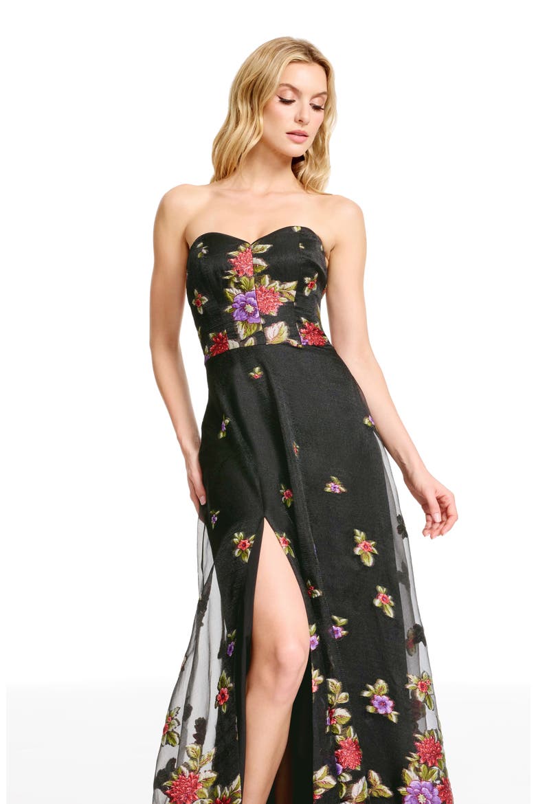 Imogen Floral Strapless Gown, Alternate, color, BLACK MULTI
