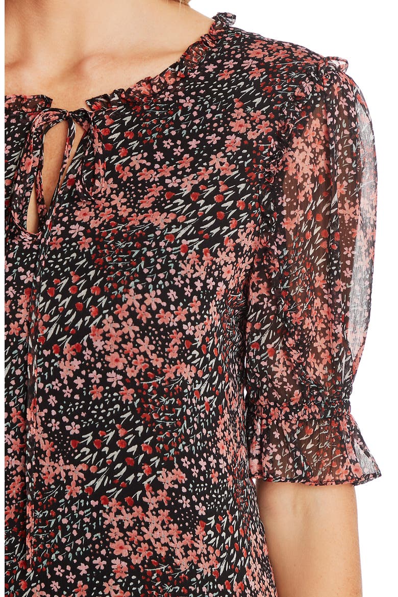 Ditsy Blossom Puff Sleeve Chiffon Dress, Alternate, color, RICH BLACK