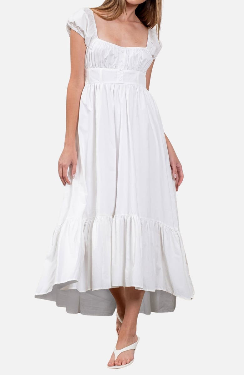 MOON RIVER Tiered Midi Sundress, Main, color, White