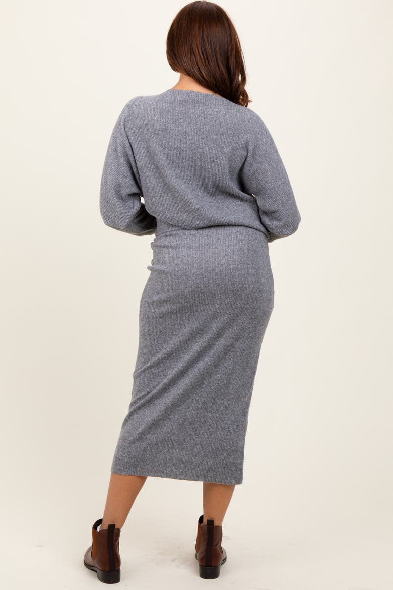 Ribbed Knit Asymmetric Top Midi Skirt Set, Alternate, color, Heather Grey