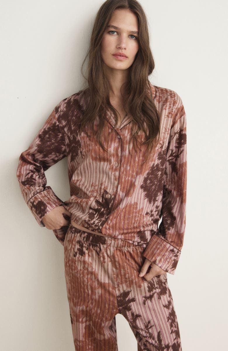 MANGO Blurred Print Cotton Pajama Pants, Alternate, color, Brown