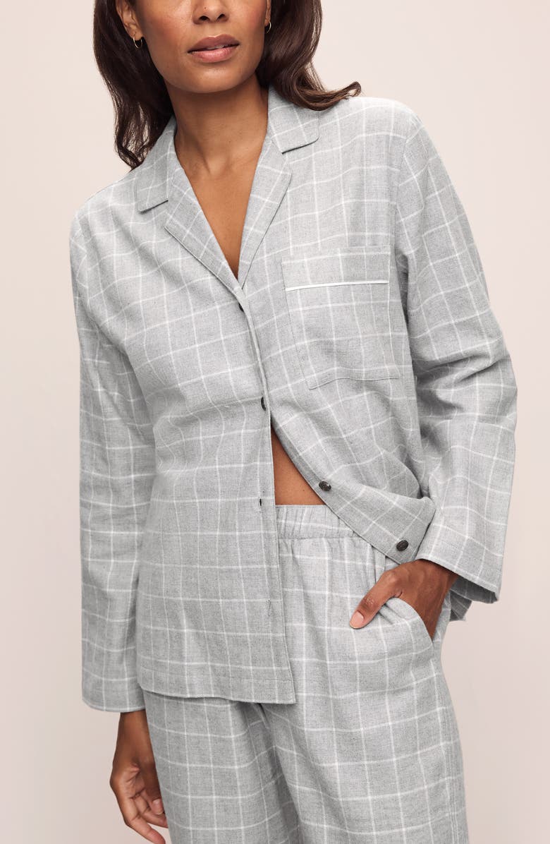 Eberjey Plaid Cotton Flannel Pajamas, Alternate, color, Wintercheck Heather Grey