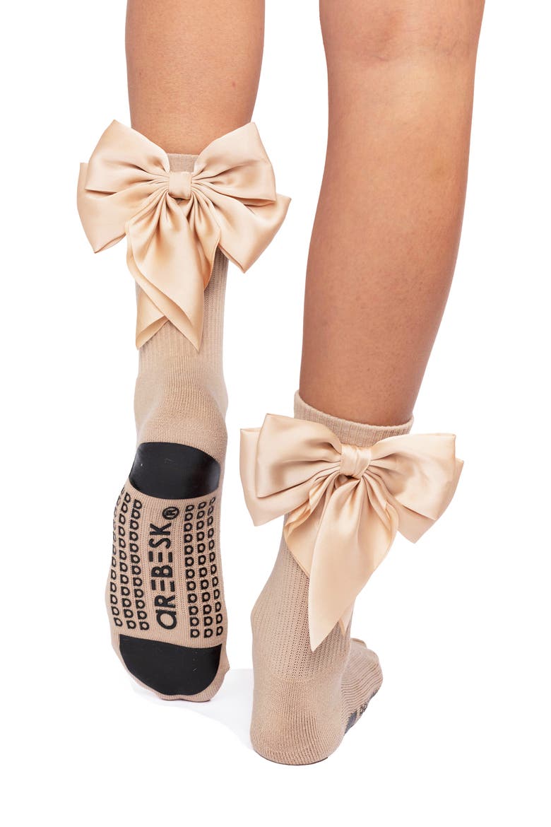 Anna Bow No-Slip Grip Crew Socks, Main, color, GOLD