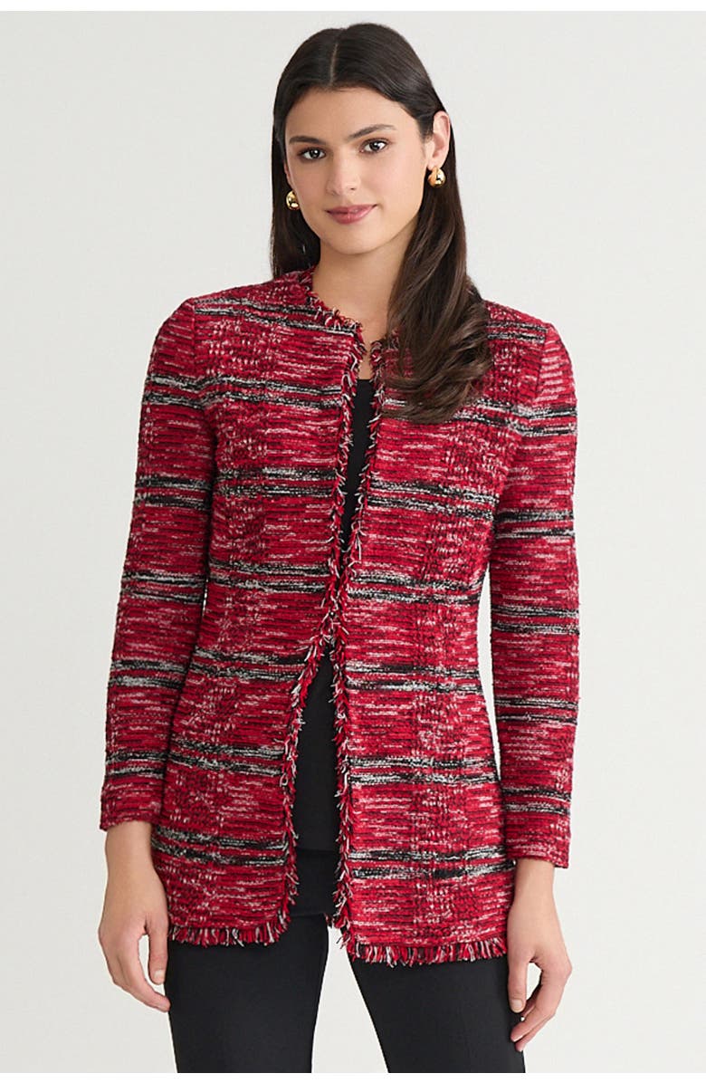 Ming Wang Tailored Melange Fringe Trim Knit Jacket, Main, color, Holiday/Black/Ivory