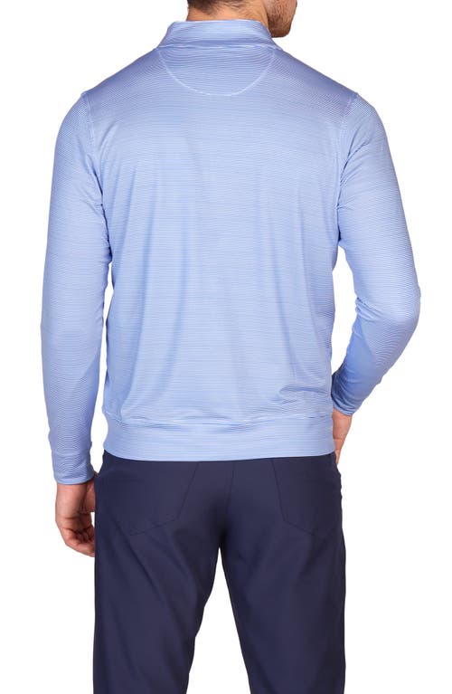 Tailorbyrd Stripe Print Long Sleeve Performance Quarter Zip Polo In Blue