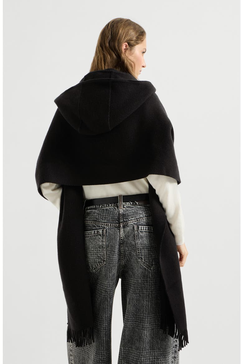 Hooded wool and cashmere knit scarf, Alternate, color, Black