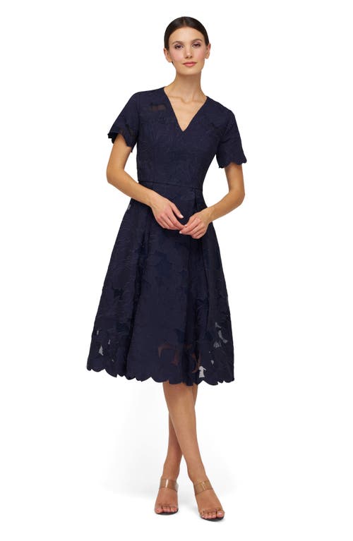 Kay Unger Luna Embroidered Midi Dress In Blue